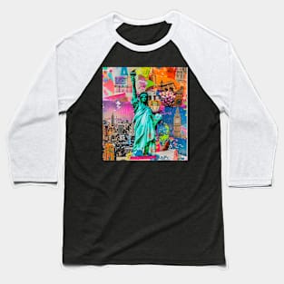 New York City Neon Collage Statue of Liberty NYC Big Apple Baseball T-Shirt